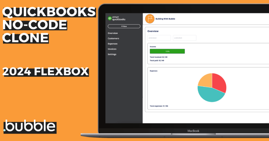 Thumbnail for an online course that teaches how to build a QuickBooks clone using Bubble