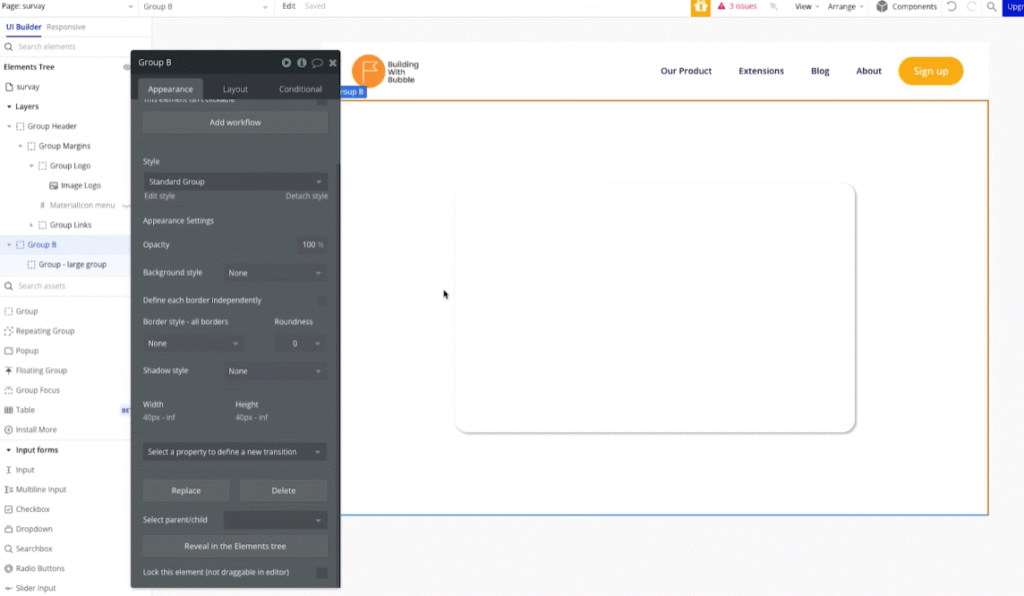 set initial interface and large group for feedback form
